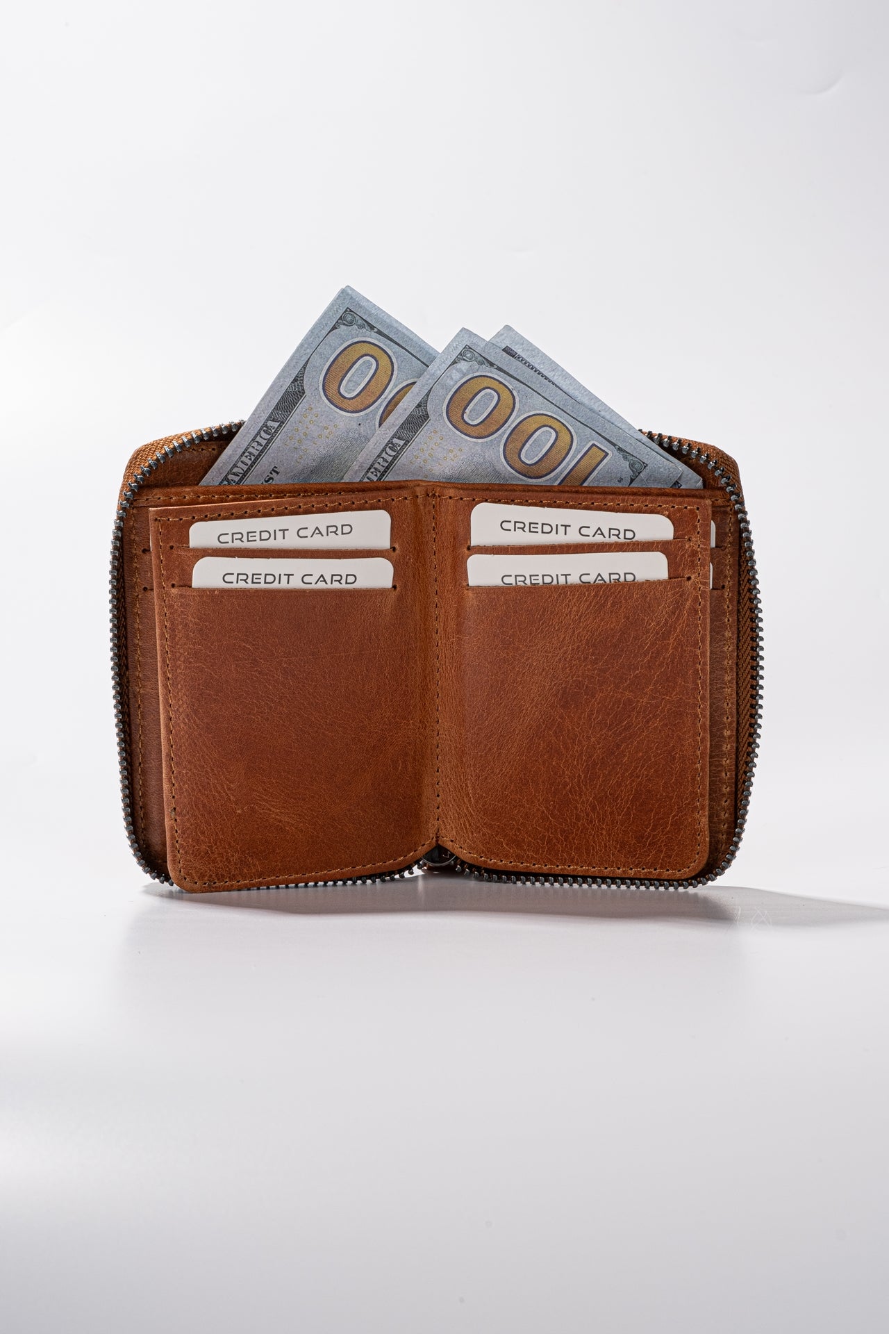 smooth leather half-zip wallet